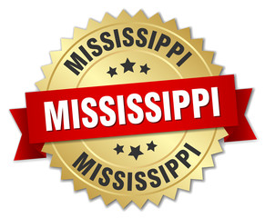 Obraz premium Mississippi round golden badge with red ribbon