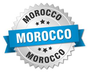 Morocco round silver badge with blue ribbon
