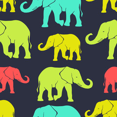 Fototapeta premium Seamless pattern with hand drawn silhouette elephants