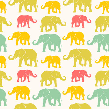 Seamless pattern with hand drawn silhouette elephants