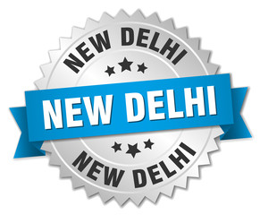 New Delhi round silver badge with blue ribbon