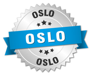 Oslo round silver badge with blue ribbon