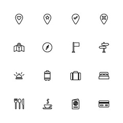 black line travel icon set for web design, user interface (UI), infographic and mobile application (apps)