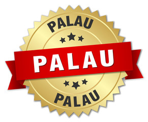 Palau round golden badge with red ribbon