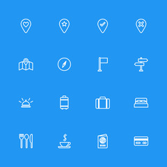 white line travel icon set for web design, user interface (UI), infographic and mobile application (apps)