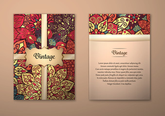 Vintage cards with Floral mandala pattern and ornaments.