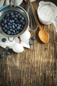 Preparation for baking a pie with blueberries