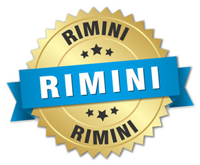 Rimini round golden badge with blue ribbon