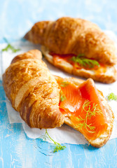 Croissant with salmon and cream cheese