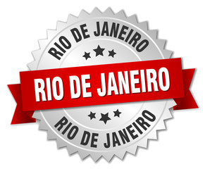 Obraz premium Rio De Janeiro round silver badge with red ribbon