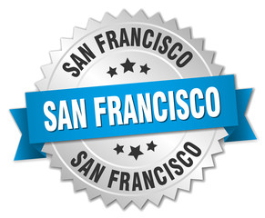 San Francisco round silver badge with blue ribbon