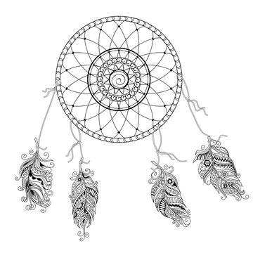 dream catcher with decorated feathers