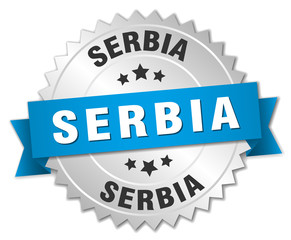 Serbia round silver badge with blue ribbon