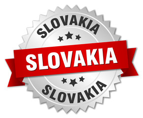 Slovakia round silver badge with red ribbon