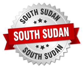 South Sudan  round silver badge with red ribbon