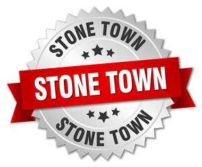 Stone Town  round silver badge with red ribbon