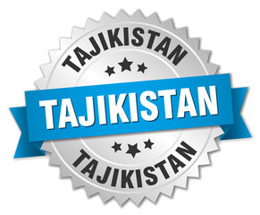 Tajikistan round silver badge with blue ribbon