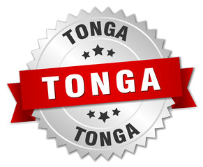 Tonga  round silver badge with red ribbon