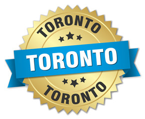 Toronto round golden badge with blue ribbon