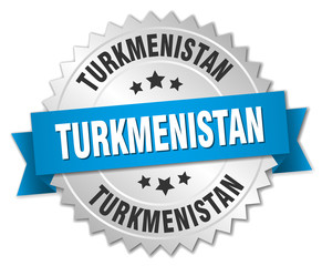 Turkmenistan round silver badge with blue ribbon