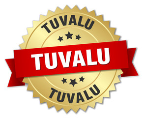 Tuvalu round golden badge with red ribbon