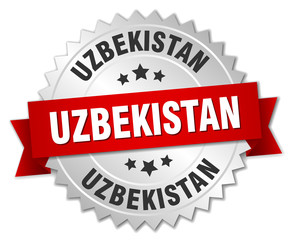 Uzbekistan round silver badge with red ribbon
