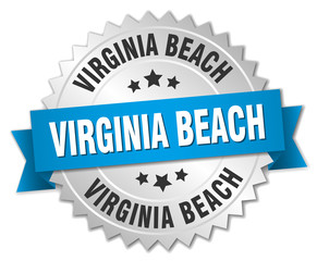 Virginia Beach round silver badge with blue ribbon