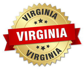 Virginia round golden badge with red ribbon