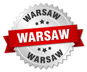 Warsaw  round silver badge with red ribbon