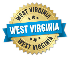 West Virginia round golden badge with blue ribbon
