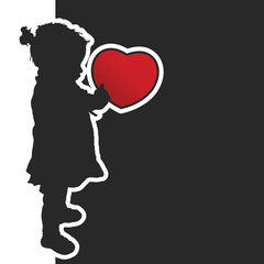 child with red heart silhouette illustration