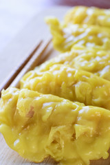  fresh dumpling on plate with hot steams