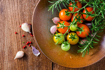 Cherry tomatoes, herbs and spices