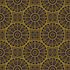 Elegant antique gold brown and blue background 366_round cross leaf geometry chain
