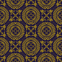 Elegant antique gold brown and blue background 367_round cross leaf flower
