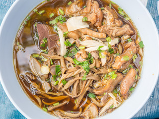 Close up top view vermicelli noodles in a bowl.