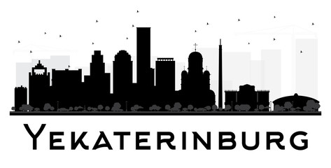 Yekaterinburg City skyline black and white silhouette.