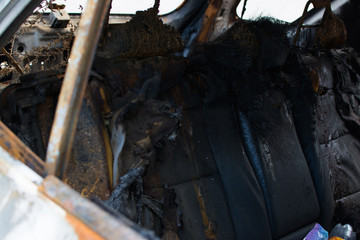 Burned gray car.