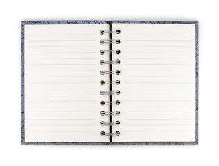 Top view blank spiral notebook isolated