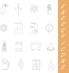 Line energy icons set, thin lines, vector