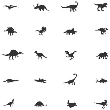 Silhouette dinosaur and prehistoric reptile animal icon collection set, create by vector