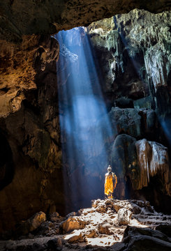 Amazing Buddhism with the ray of light in the cave, Ratchaburi P