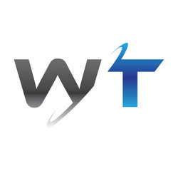 wt initial logo with double swoosh blue and grey