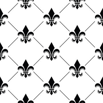 French Damask Background - Fleur De Lis Black Pattern