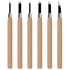 Wood carving knife set isolated on white background. Object tool design for carving.