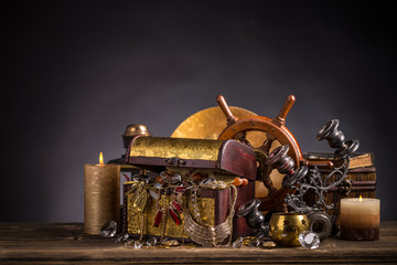 Chest with golden jewelry