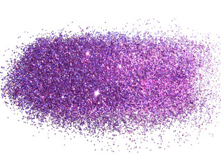 Purple glitter sparkle on white background with place for your text
