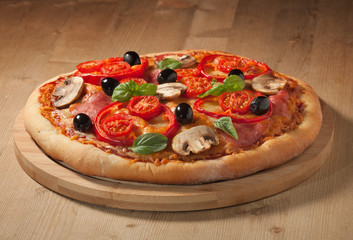 Tasty, flavorful pizza isolated on white background