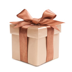 box with christmas gifts and brown bow