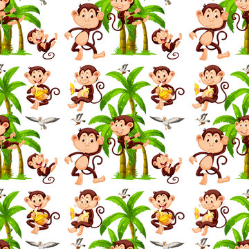 Seamless monkeys and coconut trees